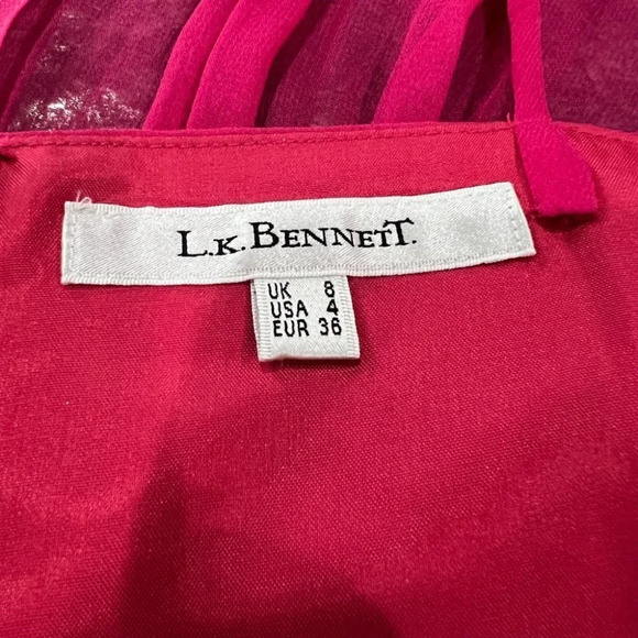 L.K. Bennett Magenta Pink Chiffon Barbiecore Midi Dress $410 - Picture 11 of 12